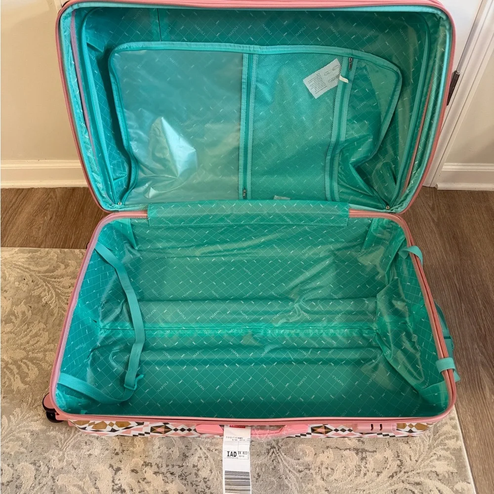 Geometric Patterned Pink and Gold Suitcase